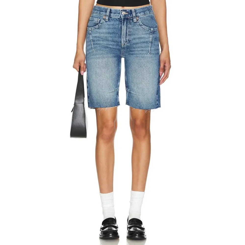 Free People x We the Free Ghost Town High Rise Long Shorts‎ Blue Size 27 NWT